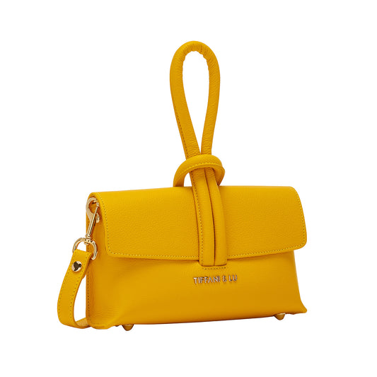 Yellow Genuine Leather Handbag with gold hardware and adjustable strap | Made in Italy